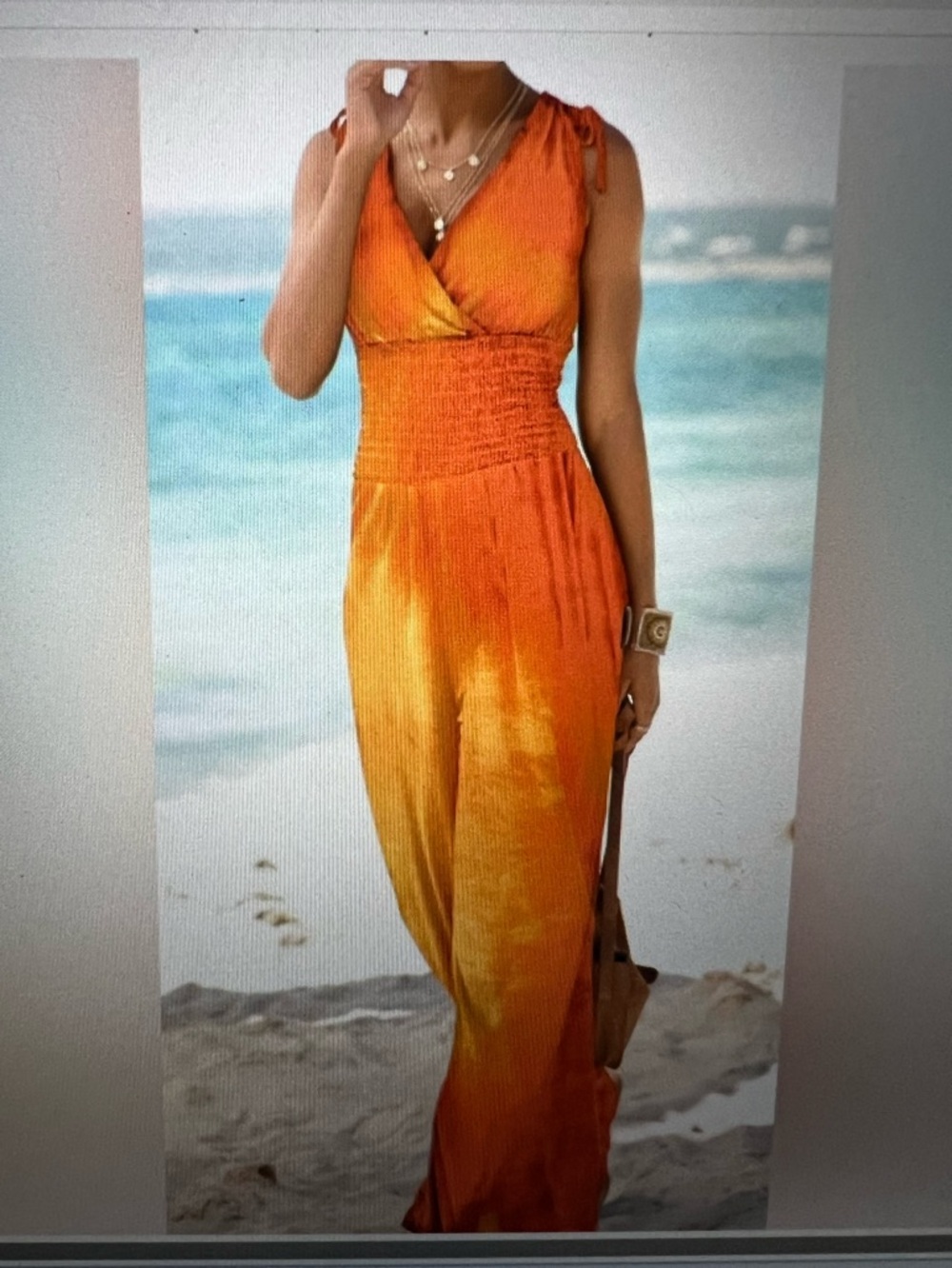 VENUS Orange Tie-Dye Sleeveless Smocked-Waist Jumpsuit Size Medium